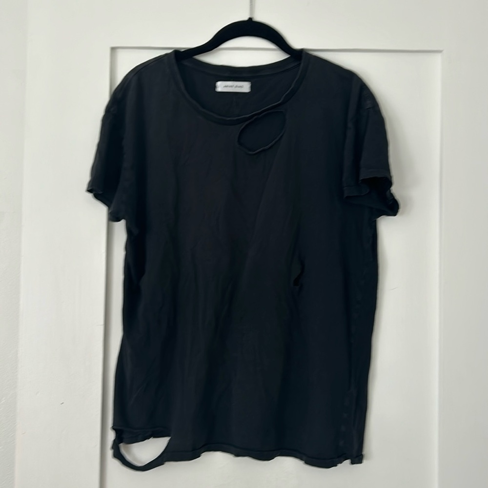 Anine Bing. Faded Black. T-shirt with rips. Size M.